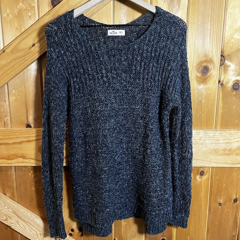 Hollister Women's Dark Gray Open Knit‎ Sweater Size M/L Long Sleeve Pullover